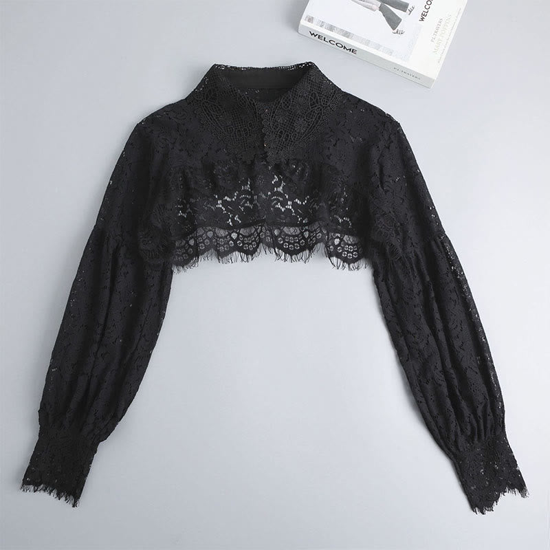 Blusa camisera desmontable con capa de encaje floral para protección solar