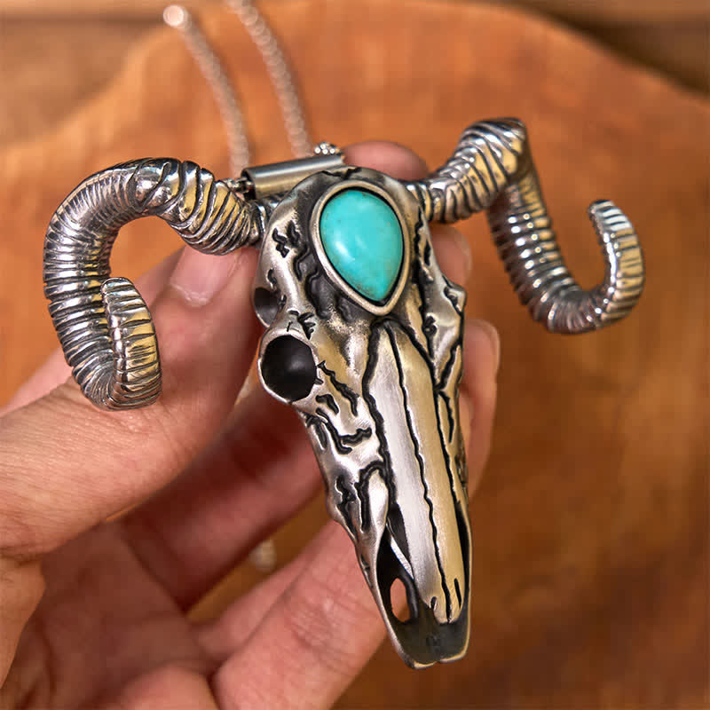 Hebilla de cinturón con colgante de plata multifunción con calavera de oveja turquesa (Preventa)