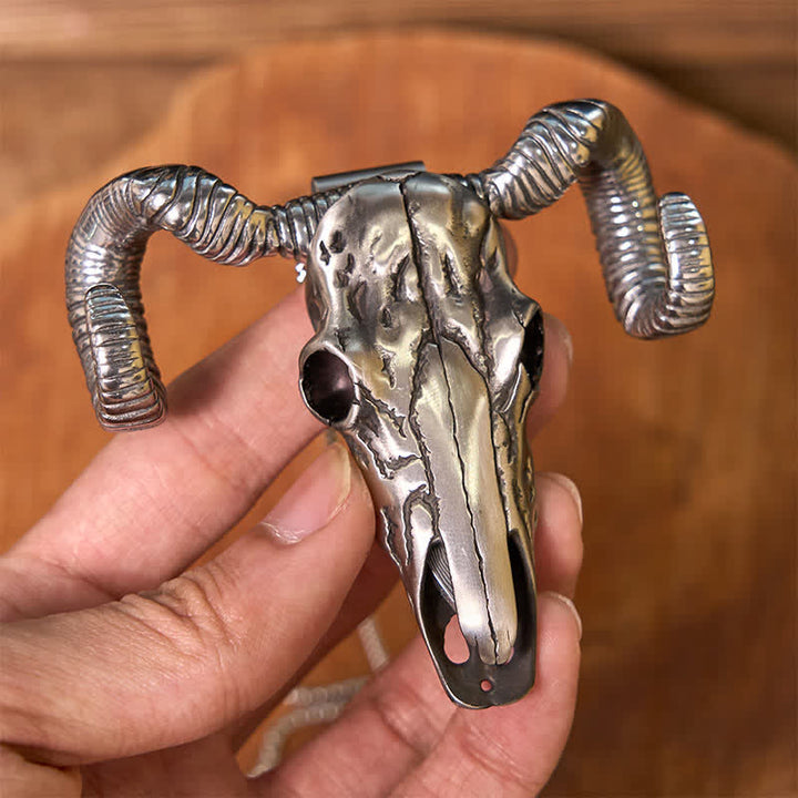 Hebilla de cinturón con colgante multifunción de calavera de oveja plateada (Preventa)