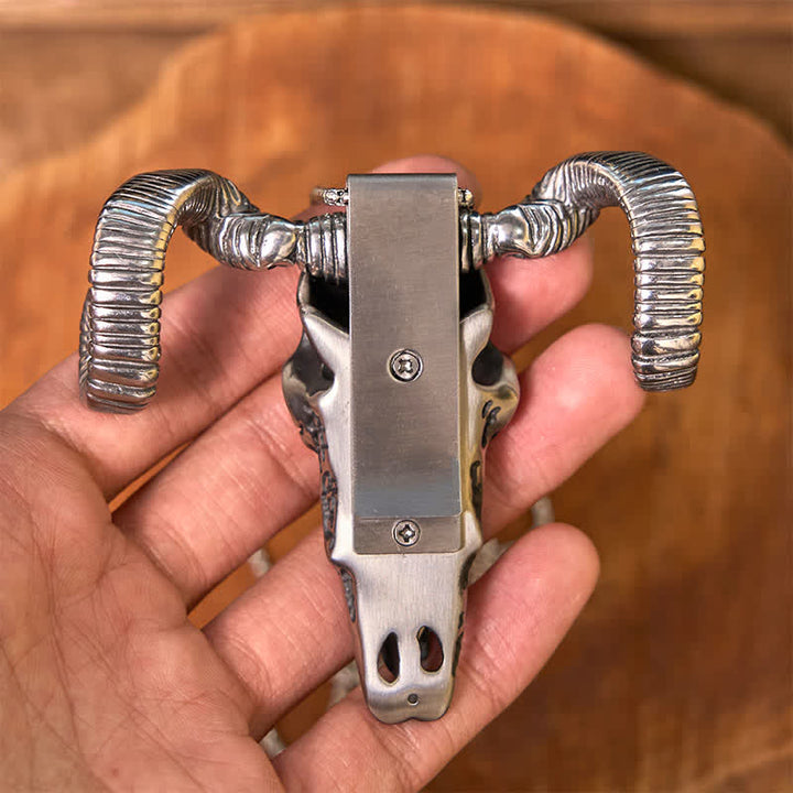 Hebilla de cinturón con colgante de cuchillo de acero inoxidable D2 con calavera plateada (Preventa)