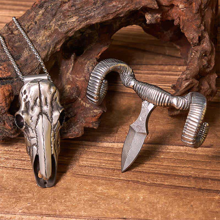 Hebilla de cinturón con colgante multifunción de calavera de oveja plateada (Preventa)