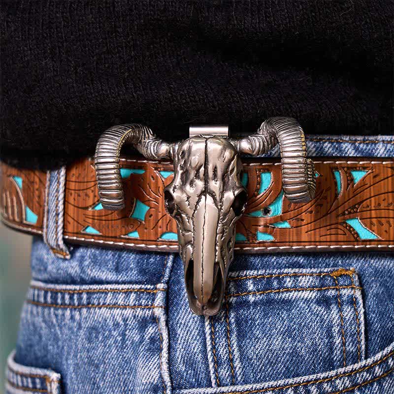 Hebilla de cinturón con colgante de cuchillo de acero inoxidable D2 con calavera plateada (Preventa)