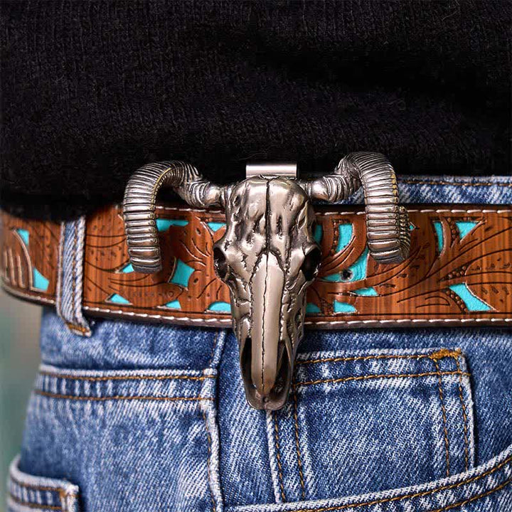 Hebilla de cinturón con colgante de cuchillo de acero inoxidable D2 con calavera plateada (Preventa)