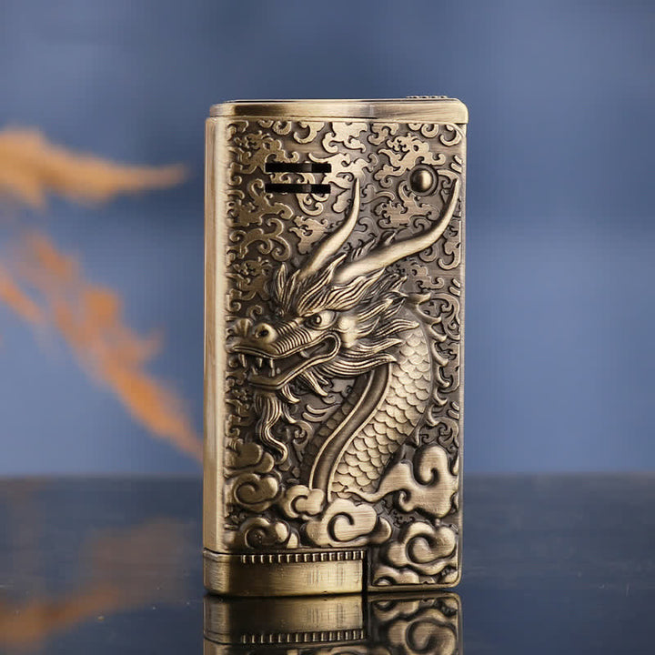 Encendedor de quesoseno recargable con alivio de dragón estilo retro