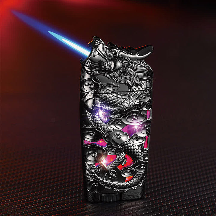 Encendedor de butano recargable con forma de dragón y luz LED