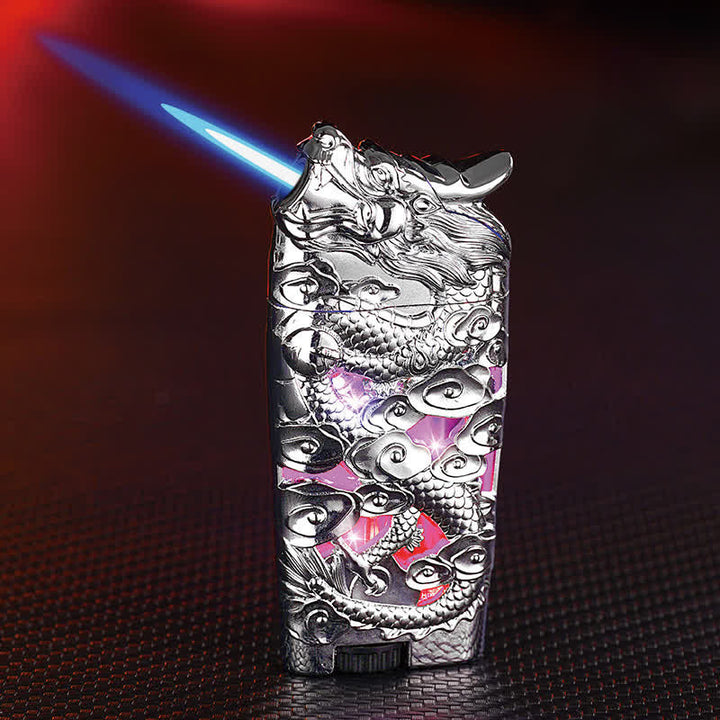 Encendedor de butano recargable con forma de dragón y luz LED