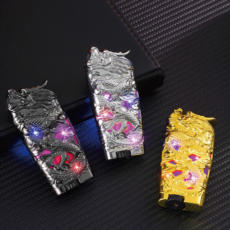 Encendedor de butano recargable con forma de dragón y luz LED