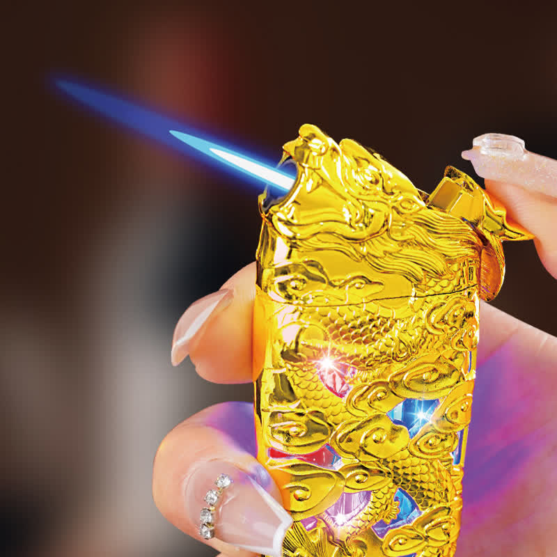 Encendedor de butano recargable con forma de dragón y luz LED