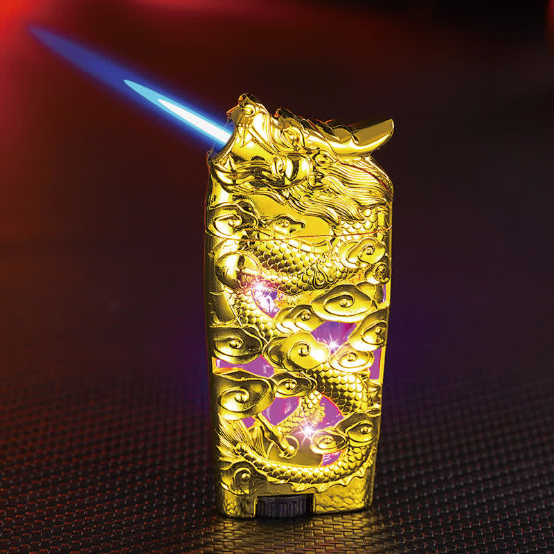 Encendedor de butano recargable con forma de dragón y luz LED