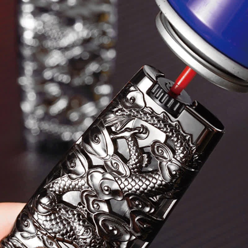Encendedor de butano recargable con forma de dragón y luz LED