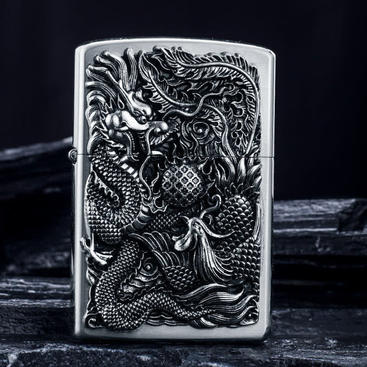 Encendedor de quesoseno recargable con estampado en relieve de dragón y fénix