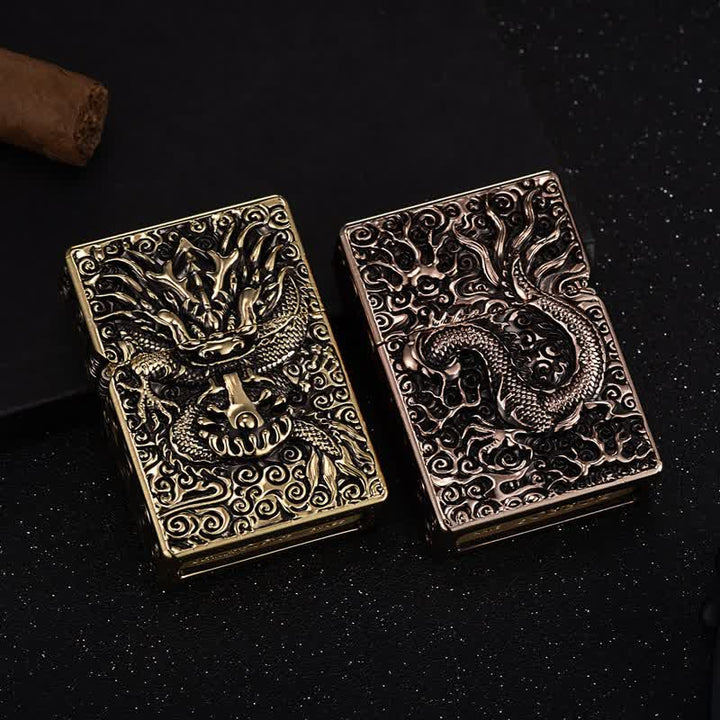 Encendedor de queroseno recargable con diseño clásico de dragón tallado
