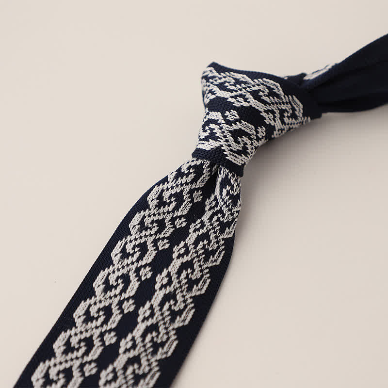 Corbata de punto con estampado de lunares y copos de nieve para hombre