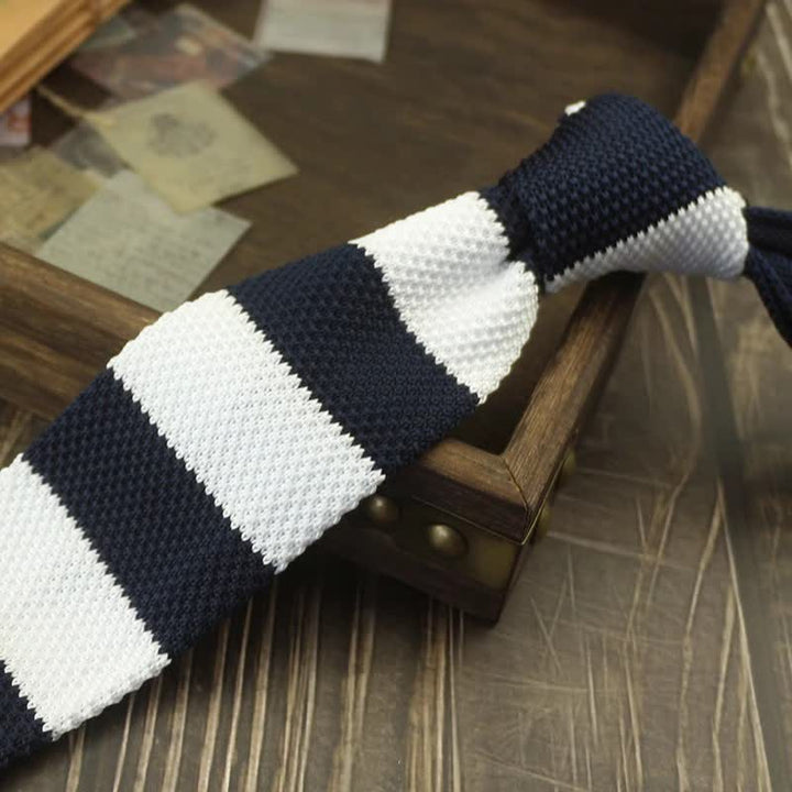 Corbata de punto a rayas con estampado de bloques de colores para hombre