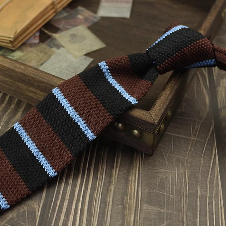 Corbata de punto a rayas con estampado de bloques de colores para hombre