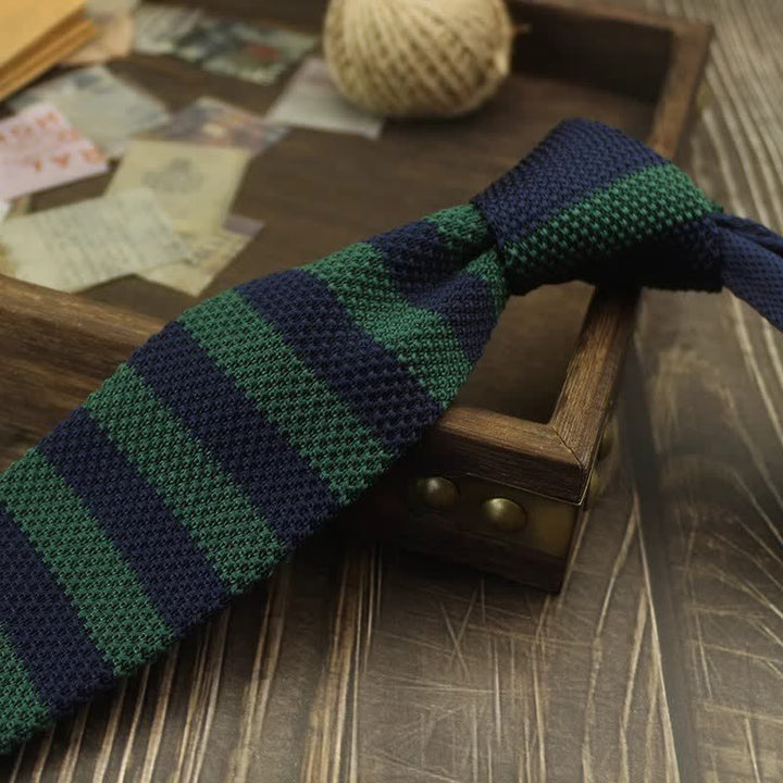 Corbata de punto a rayas con estampado de bloques de colores para hombre