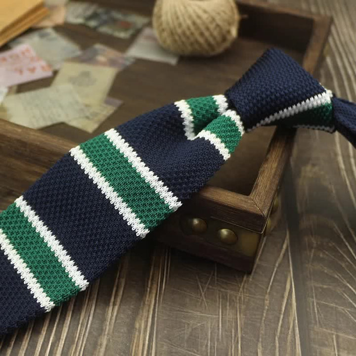 Corbata de punto a rayas con estampado de bloques de colores para hombre