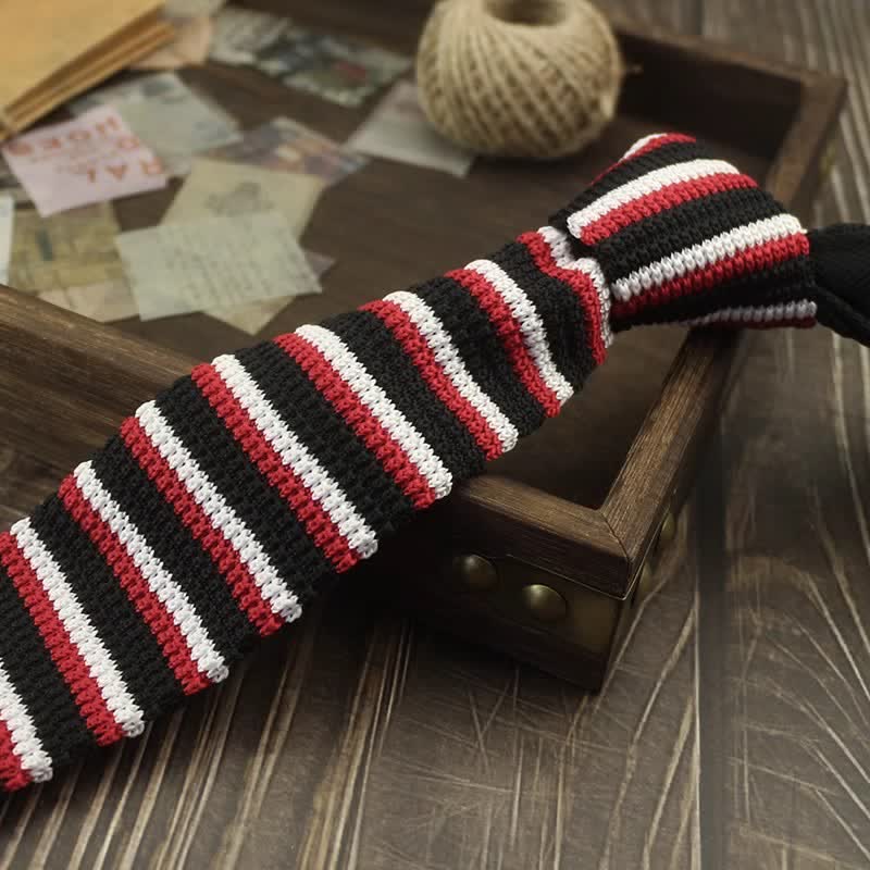Corbata de punto a rayas con estampado de bloques de colores para hombre