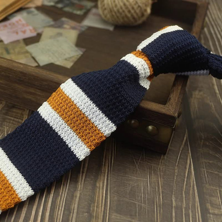 Corbata de punto a rayas con estampado de bloques de colores para hombre