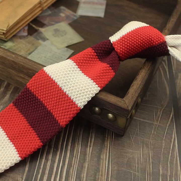 Corbata de punto a rayas con estampado de bloques de colores para hombre