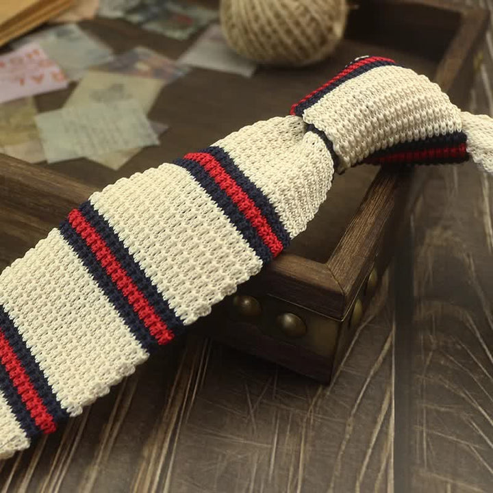 Corbata de punto a rayas con estampado de bloques de colores para hombre