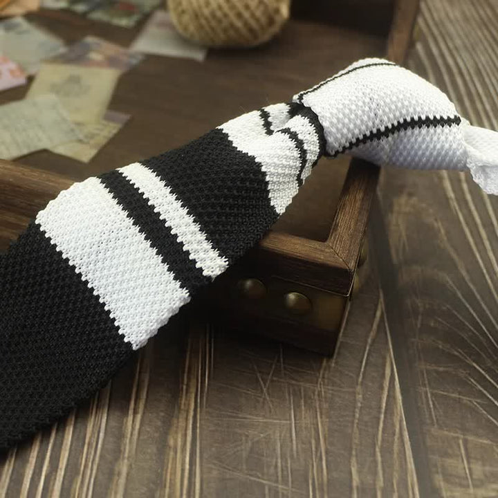 Corbata de punto a rayas con estampado de bloques de colores para hombre