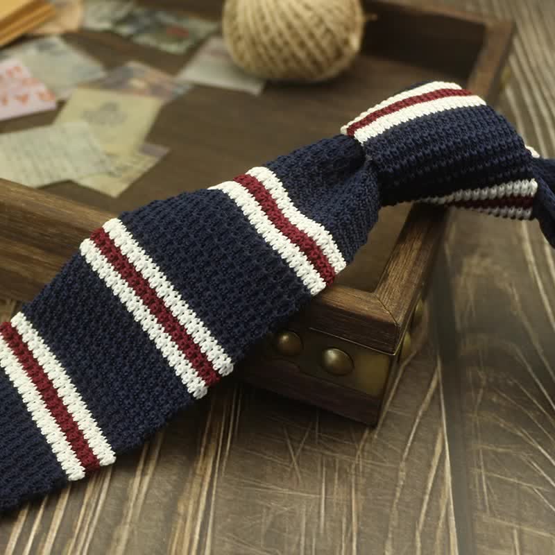 Corbata de punto a rayas con estampado de bloques de colores para hombre