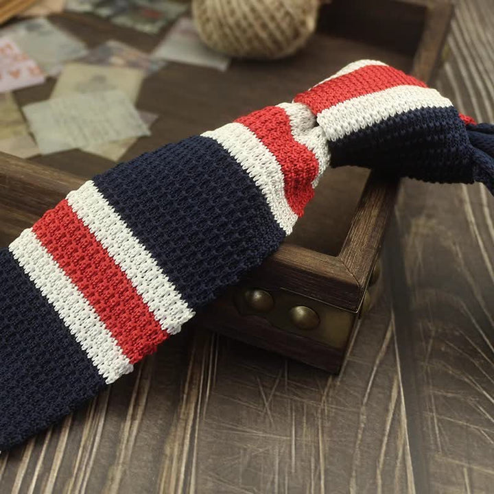 Corbata de punto a rayas con estampado de bloques de colores para hombre