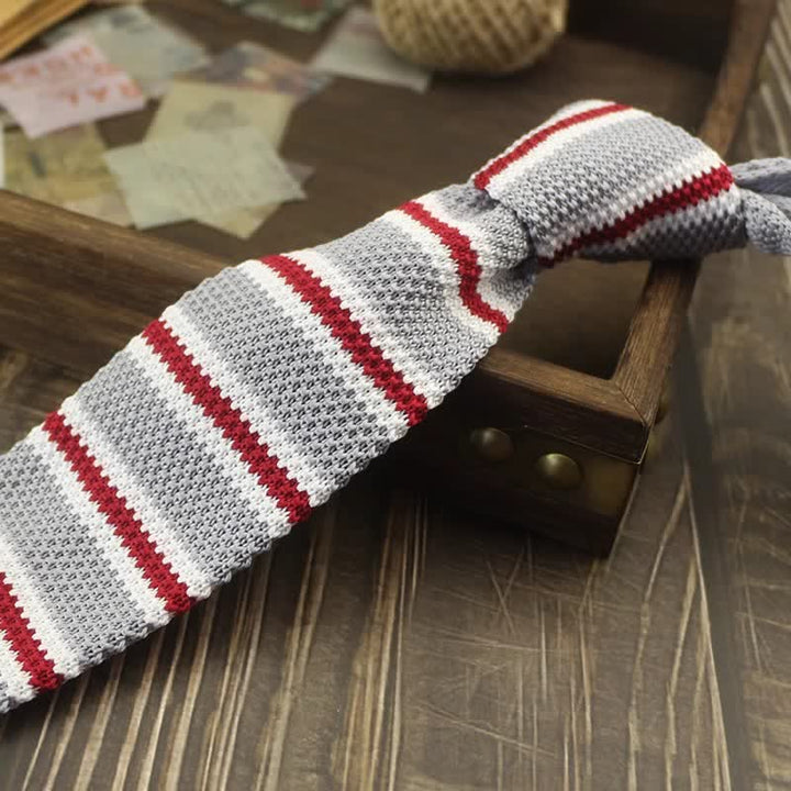 Corbata de punto a rayas con estampado de bloques de colores para hombre