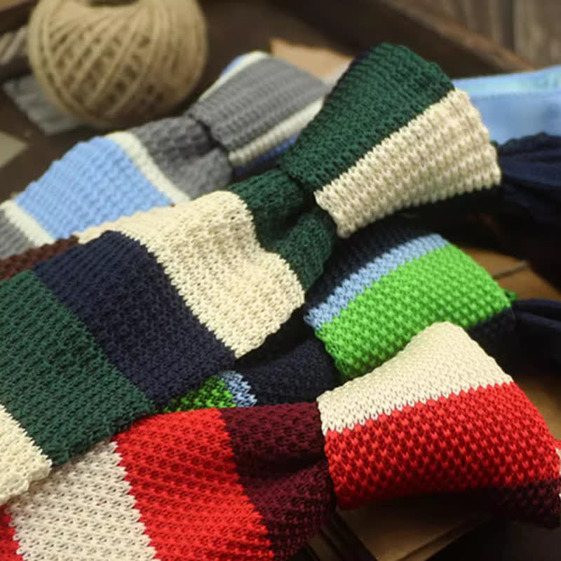 Corbata de punto a rayas con estampado de bloques de colores para hombre