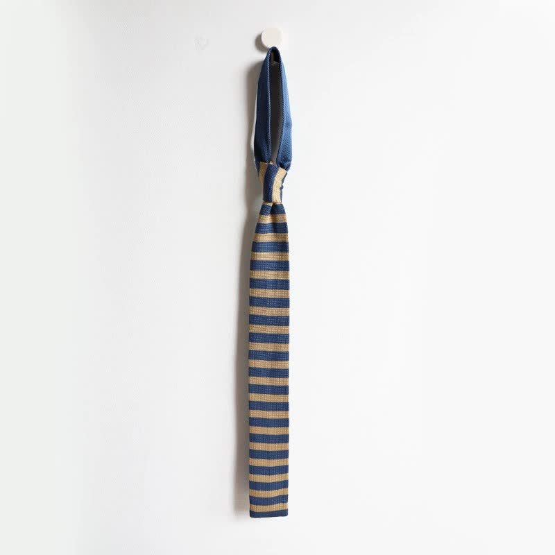 Corbata de punto a rayas azules y caqui para hombre