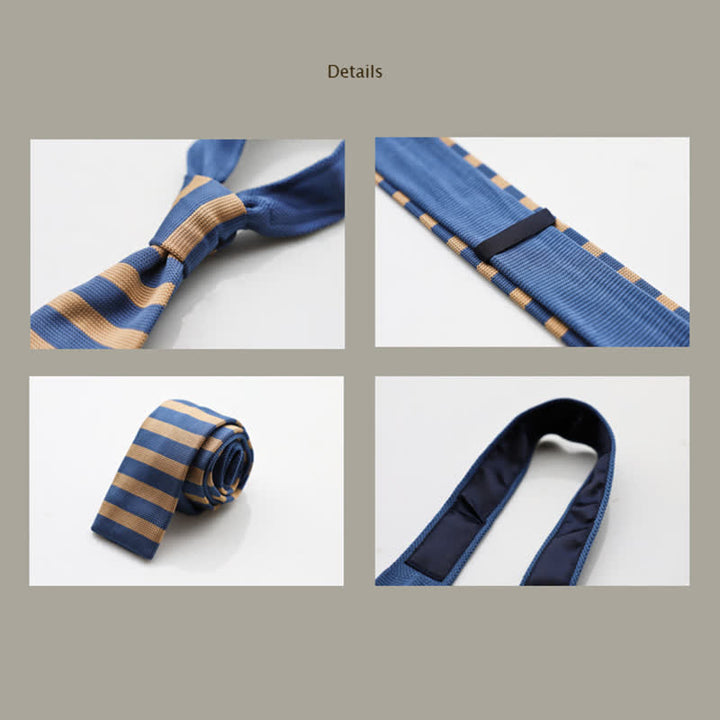 Corbata de punto a rayas azules y caqui para hombre