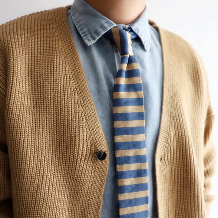 Corbata de punto a rayas azules y caqui para hombre