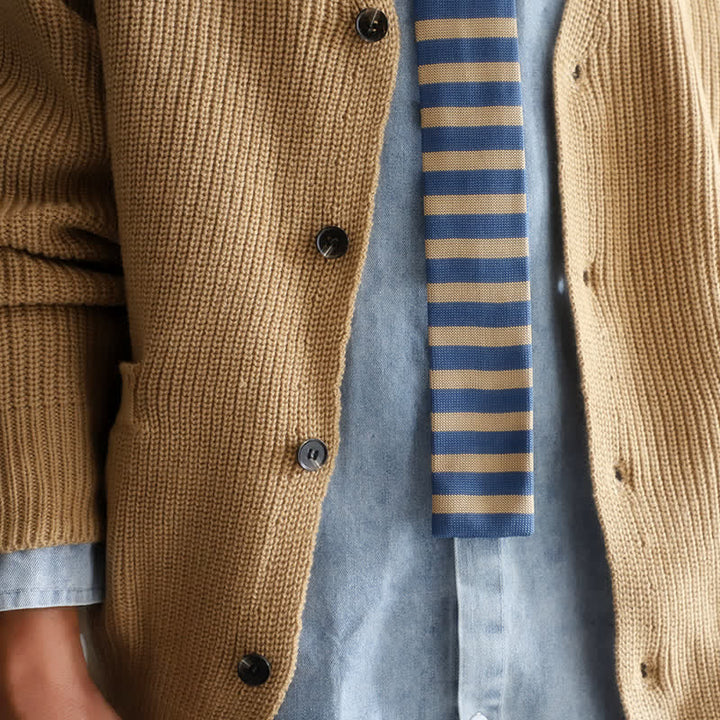 Corbata de punto a rayas azules y caqui para hombre