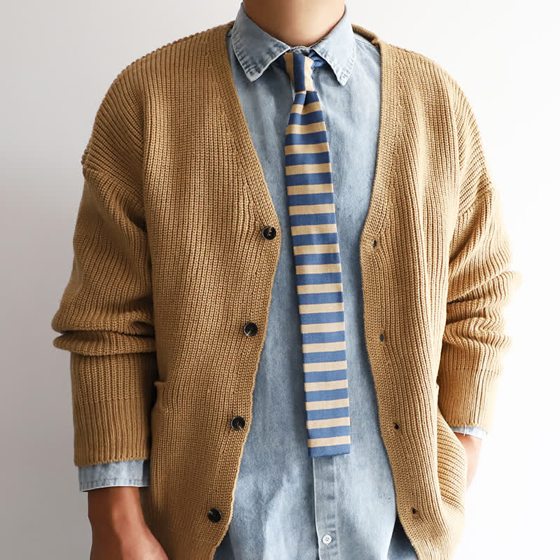 Corbata de punto a rayas azules y caqui para hombre