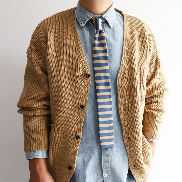 Corbata de punto a rayas azules y caqui para hombre