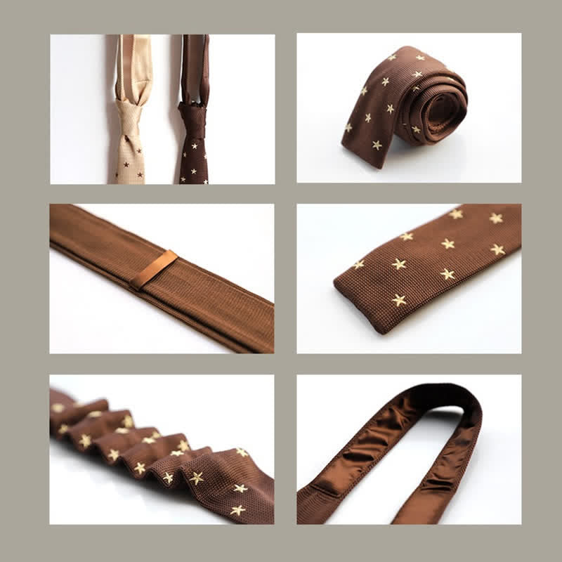 Corbata de punto con lunares y estrellas en color capuchino con leche para hombre