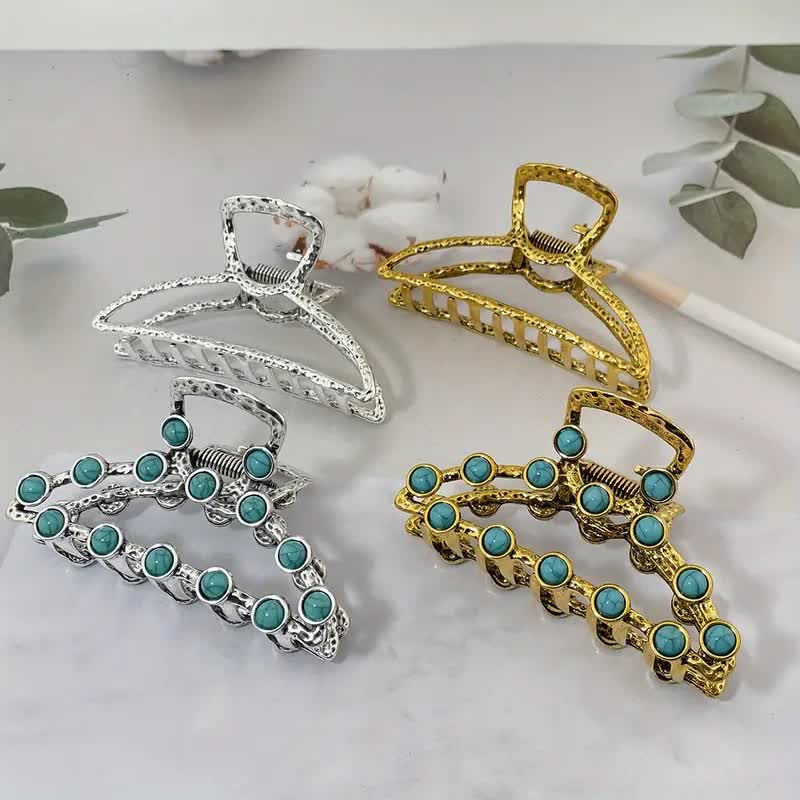 Pinza para el pelo estilo antiguo con diseño retro azul turquesa para mujer