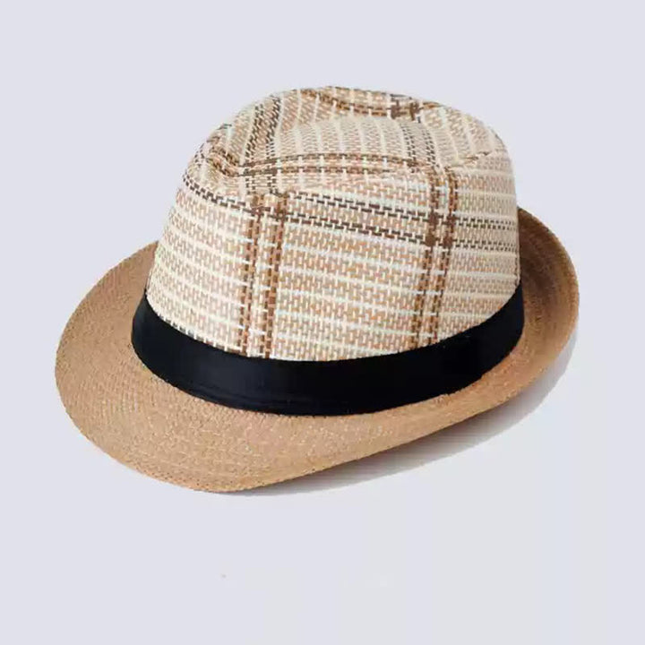 Sombrero Fedora de paja con estampado a cuadros estilo bohemio para hombre