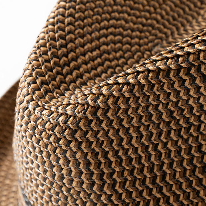 Sombrero Fedora de paja color marrón café de verano para hombre