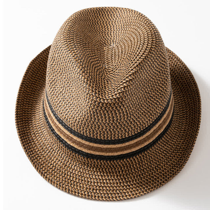 Sombrero Fedora de paja color marrón café de verano para hombre