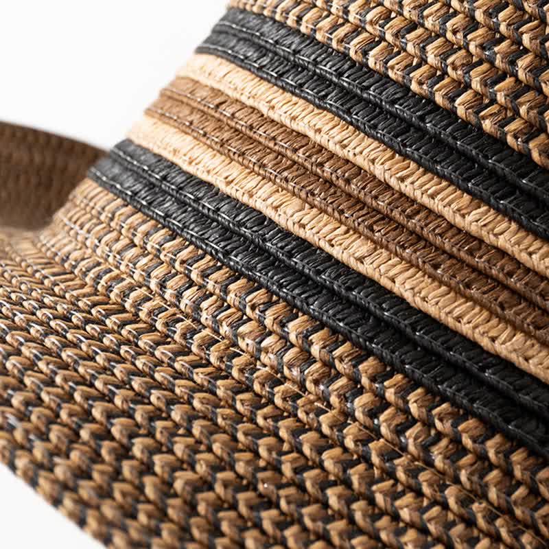 Sombrero Fedora de paja color marrón café de verano para hombre