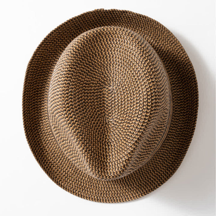 Sombrero Fedora de paja color marrón café de verano para hombre