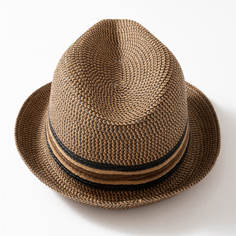 Sombrero Fedora de paja color marrón café de verano para hombre
