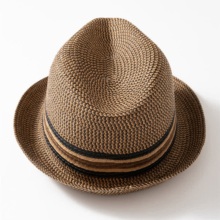 Sombrero Fedora de paja color marrón café de verano para hombre