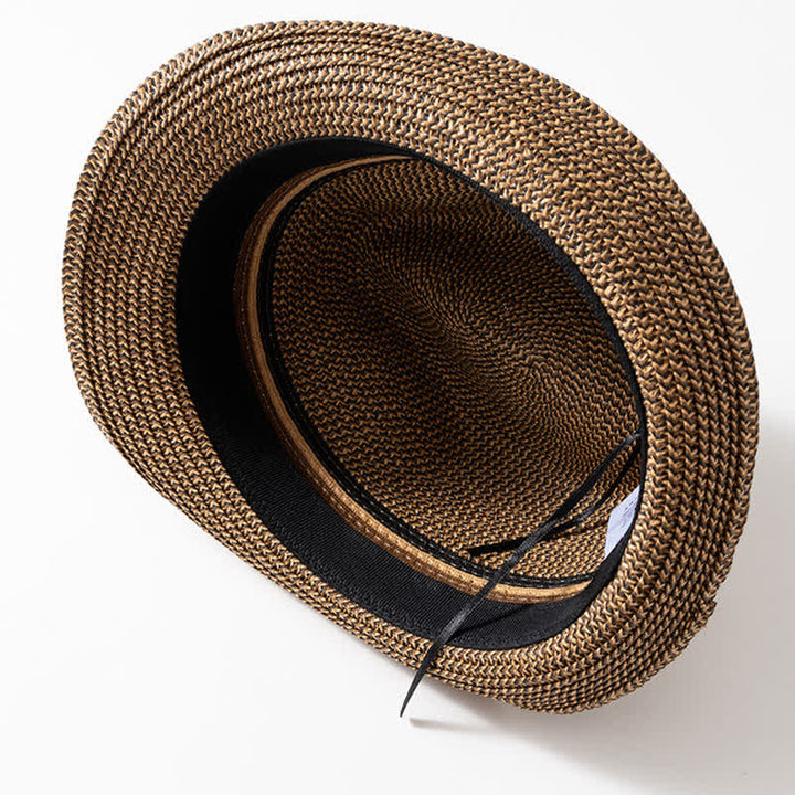 Sombrero Fedora de paja color marrón café de verano para hombre