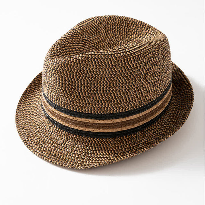 Sombrero Fedora de paja color marrón café de verano para hombre