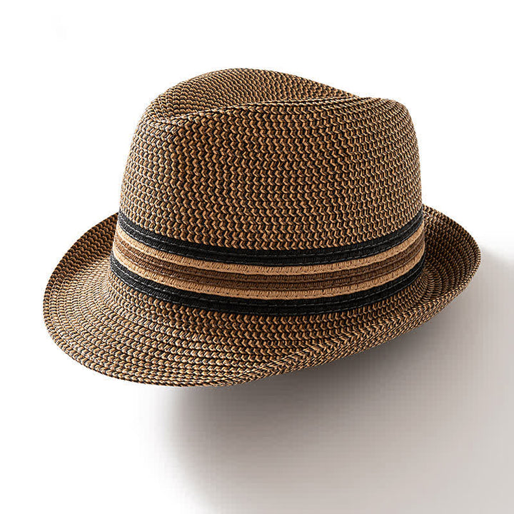 Sombrero Fedora de paja color marrón café de verano para hombre