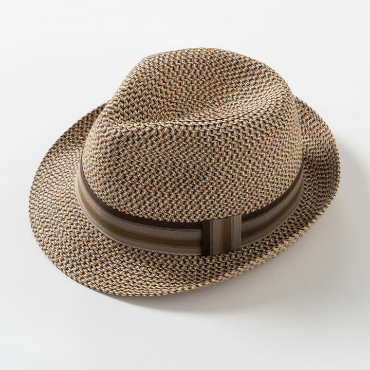 Sombrero Fedora de paja color marrón café de verano para hombre