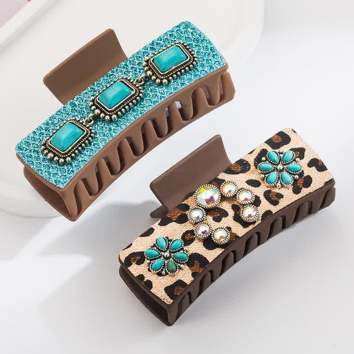 Pinza para el pelo con estampado de leopardo y turquesa occidental para mujer
